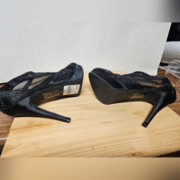 Le Chateau Sequin  Mesh Black Evening High Heel Shoes Size 7 - Picture 5 of 5